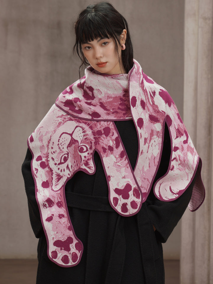 Original Pink Panther Big Shawl Blended Wool Skin friendly Knitted Animal Scarf Fashionable Cape