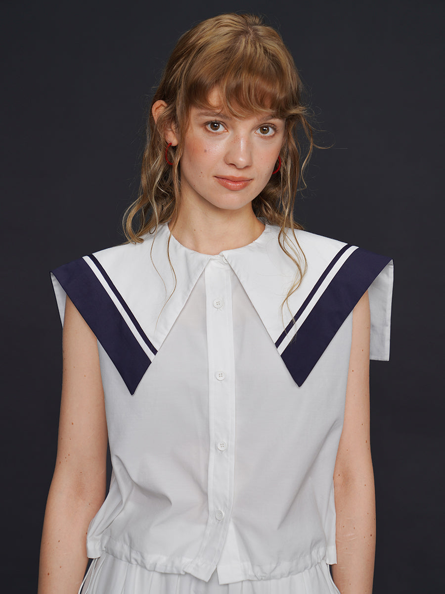 Original naval style suit for women's clothing, pure desire style sleeveless top, summer shirt matching, design sense, niche