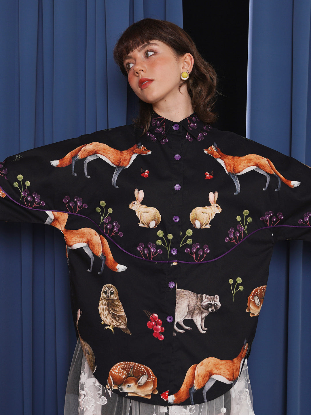 Gallery Sketch Art Blouse - Classical Hand-Painted Animal Print Retro Summer Top