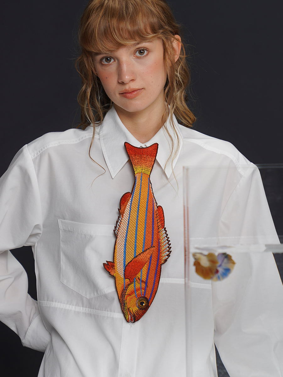 Original design: Embroidered fish series tie, retro and niche design, tie, women's personalized accessory
