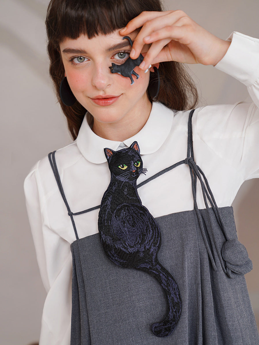 Camoooni Original design tie Black Cat series French retro niche design sense Tie women have personality