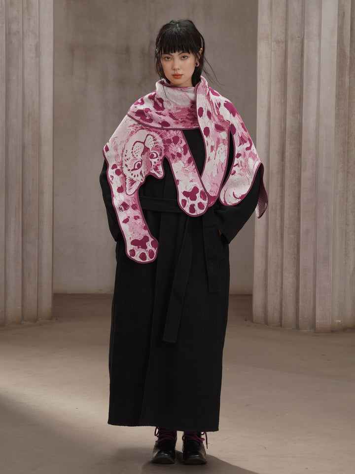 Pink Panther Blended Wool Big Shawl - Retro Knitted Animal Cape Scarf