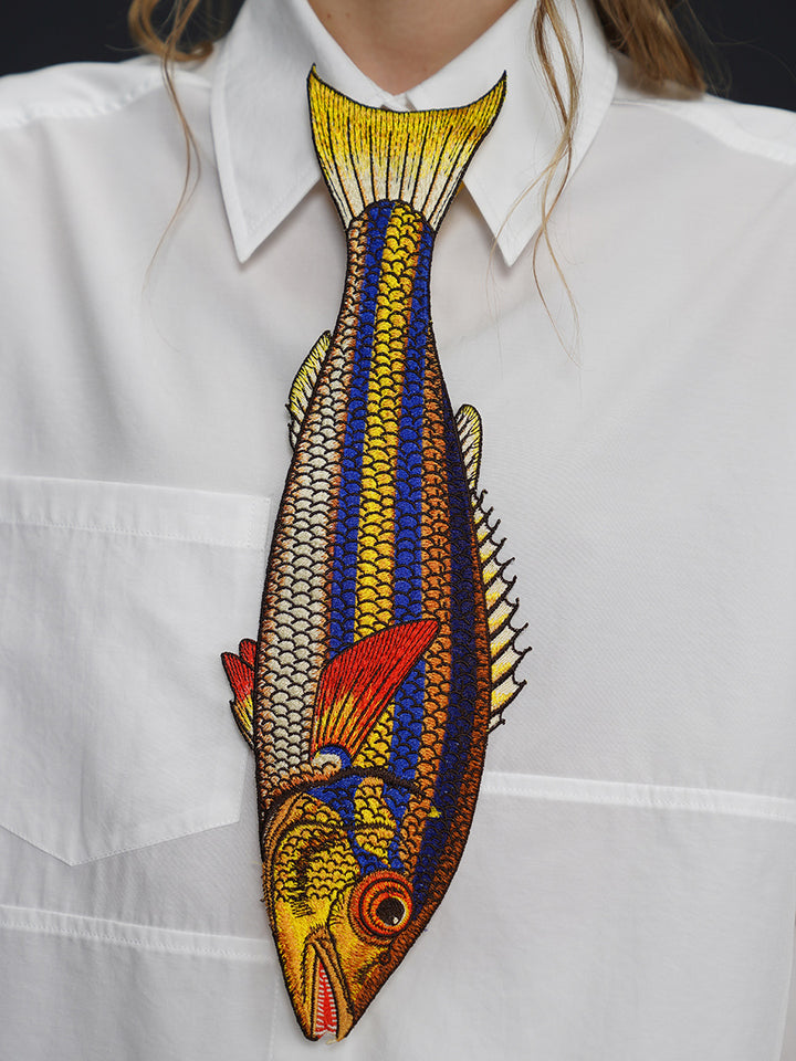 Original design: Embroidered fish series tie, retro and niche design, tie, women's personalized accessory