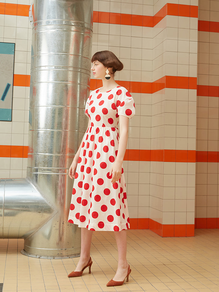 Retro Muse Polka Dot Dress - Original Summer Vacation Printed Maxi