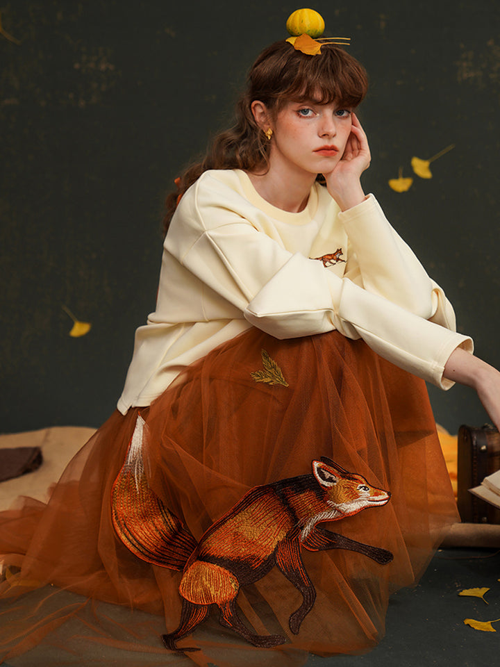 Original Fox Girl Multi layer Stacked Large Pendant Skirt Retro Maple Leaf Autumn Pong Skirt Strap Half body Skirt