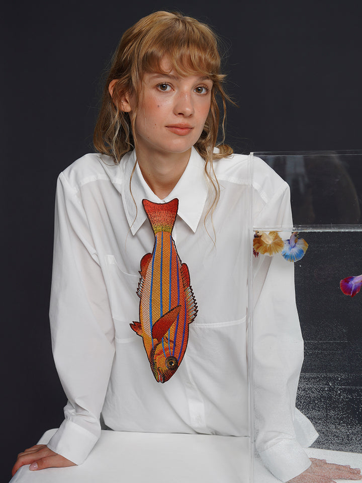 Original design: Embroidered fish series tie, retro and niche design, tie, women's personalized accessory