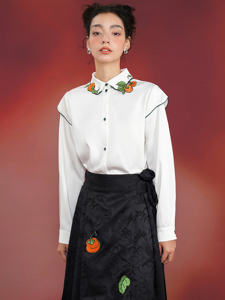 Persimmon Bliss  Cream Blouse - High-End New Chinese Retro Embroidered Top