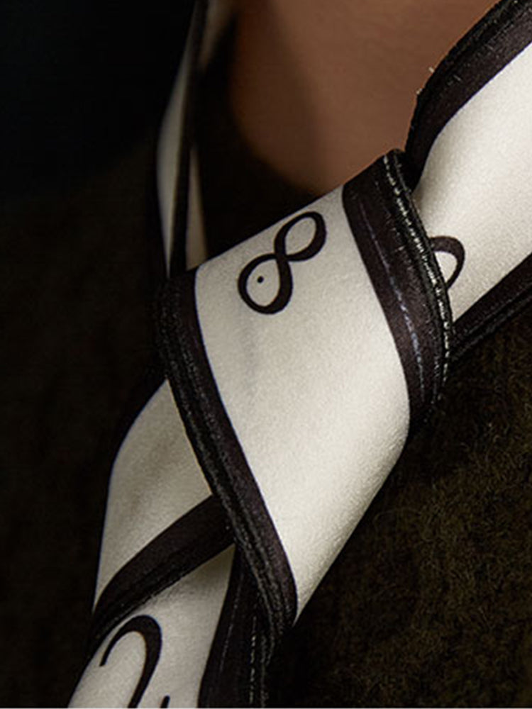 Ticking Heart Art Tie - Original Clock Embroidery Black & White Neck Decor
