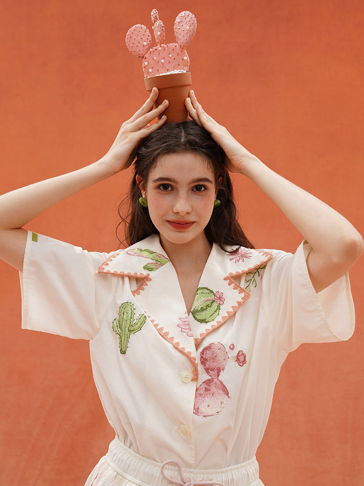 Original light retro summer sports style niche shirt cactus outdoor top quick drying American embroidery women