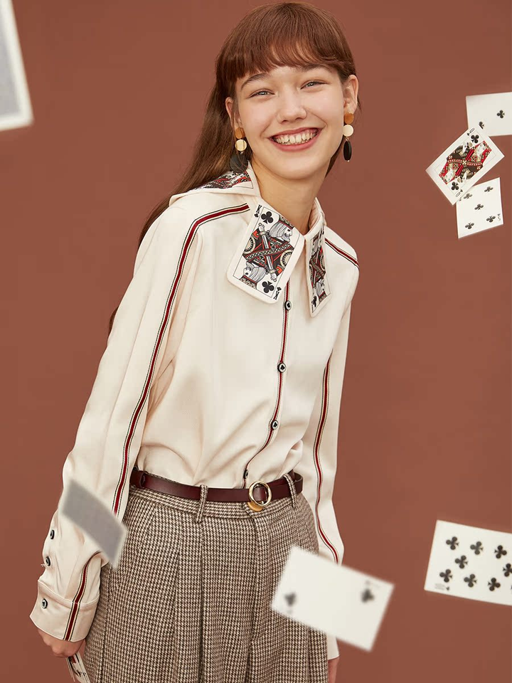 Original design 2025 fun poker card women's shirt design sense niche retro Hong Kong style top women's autumn