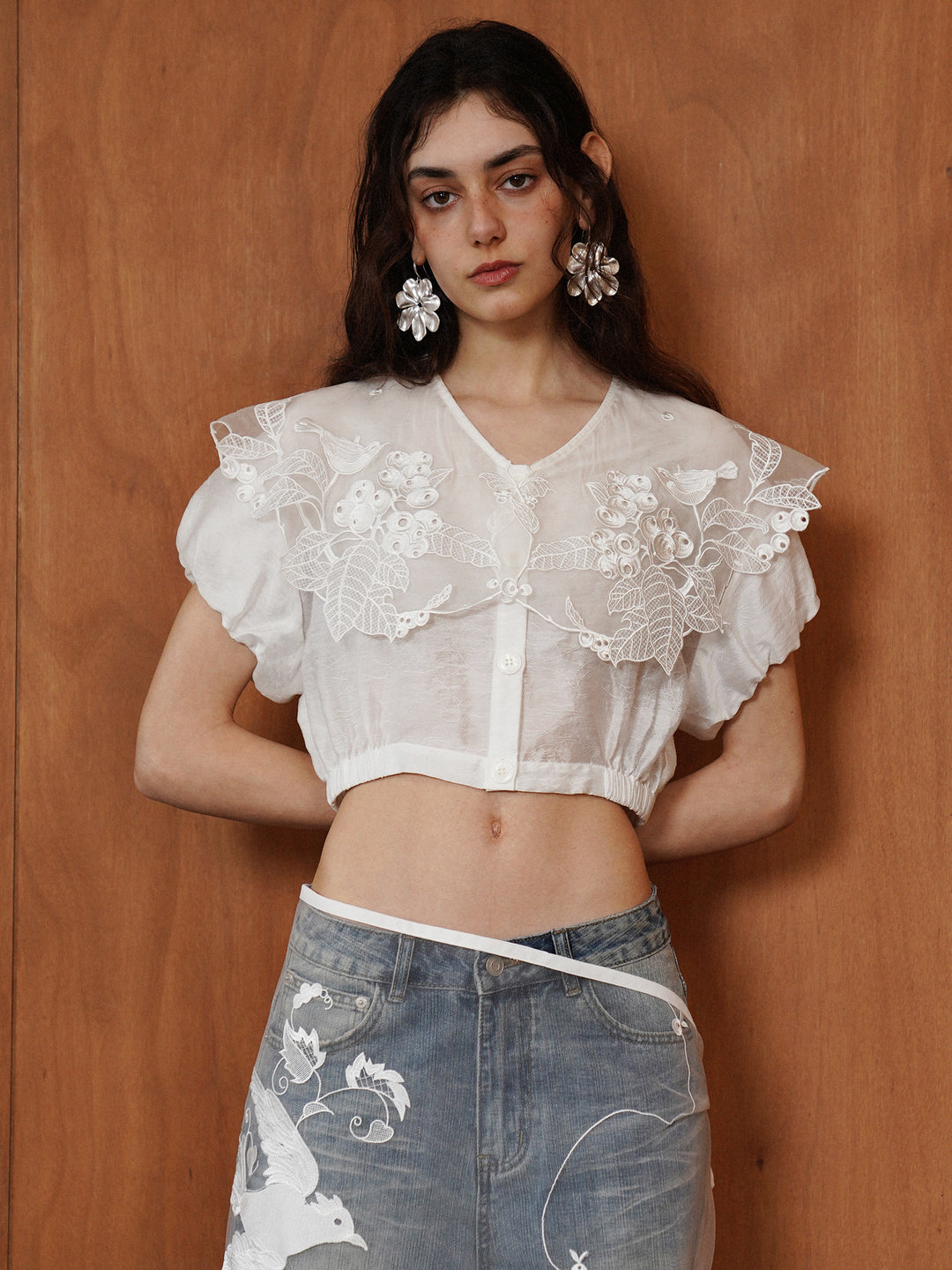 French Vintage Intricate Embroidered Lace Shirt