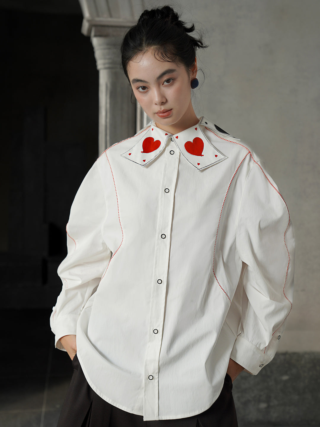 Fantasy Poker Retro Printed Shirt | Unique Sculptural Shaped Collar Top