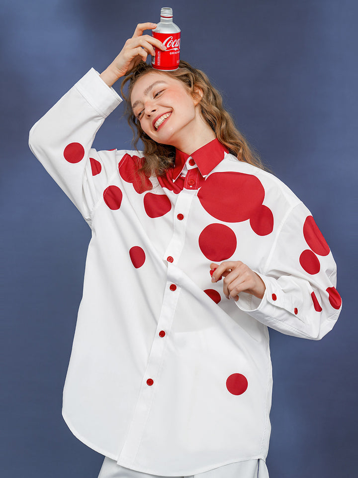 New original retro polka dot printed commuter shirt with women's silhouette, classic design sense top, small shirt