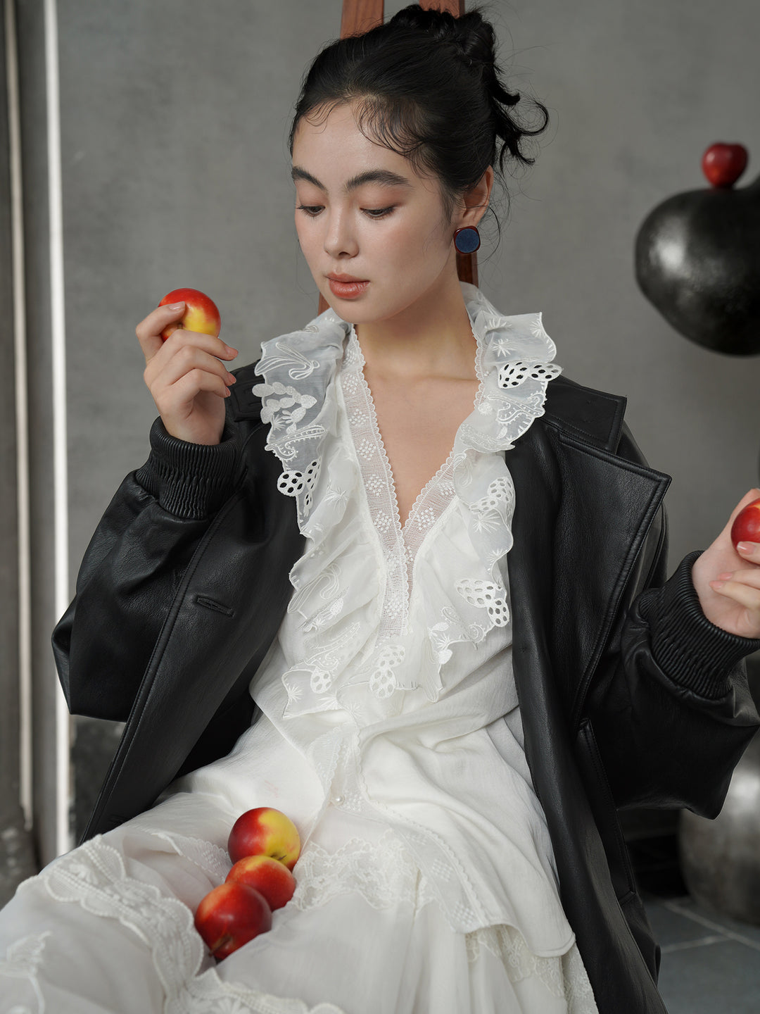 French V-Neck Embroidered Stand Collar Shirt | Romantic Girly Blouse