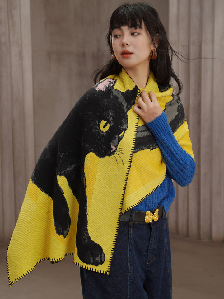 Camoooni Original autumn and winter soft black cat shawl knitted animal scarf gift thickened wool blend skin friendly