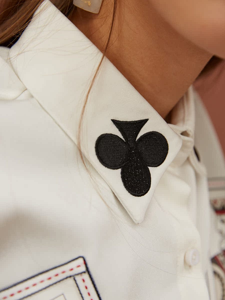 Original design, stylish and versatile, slimming boyfriend style cardigan, black plum blossom embroidery silhouette shirt