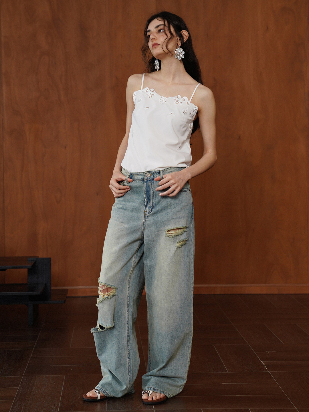 26 vintage American-style washed denim jeans for women, straight-cut wide-leg slim-fitting long pants, summer casual pants