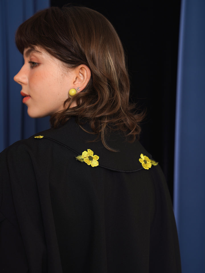 Forest Whisper Embroidered Jacket - Retro Squirrel & Flower Off-Shoulder Niche Top