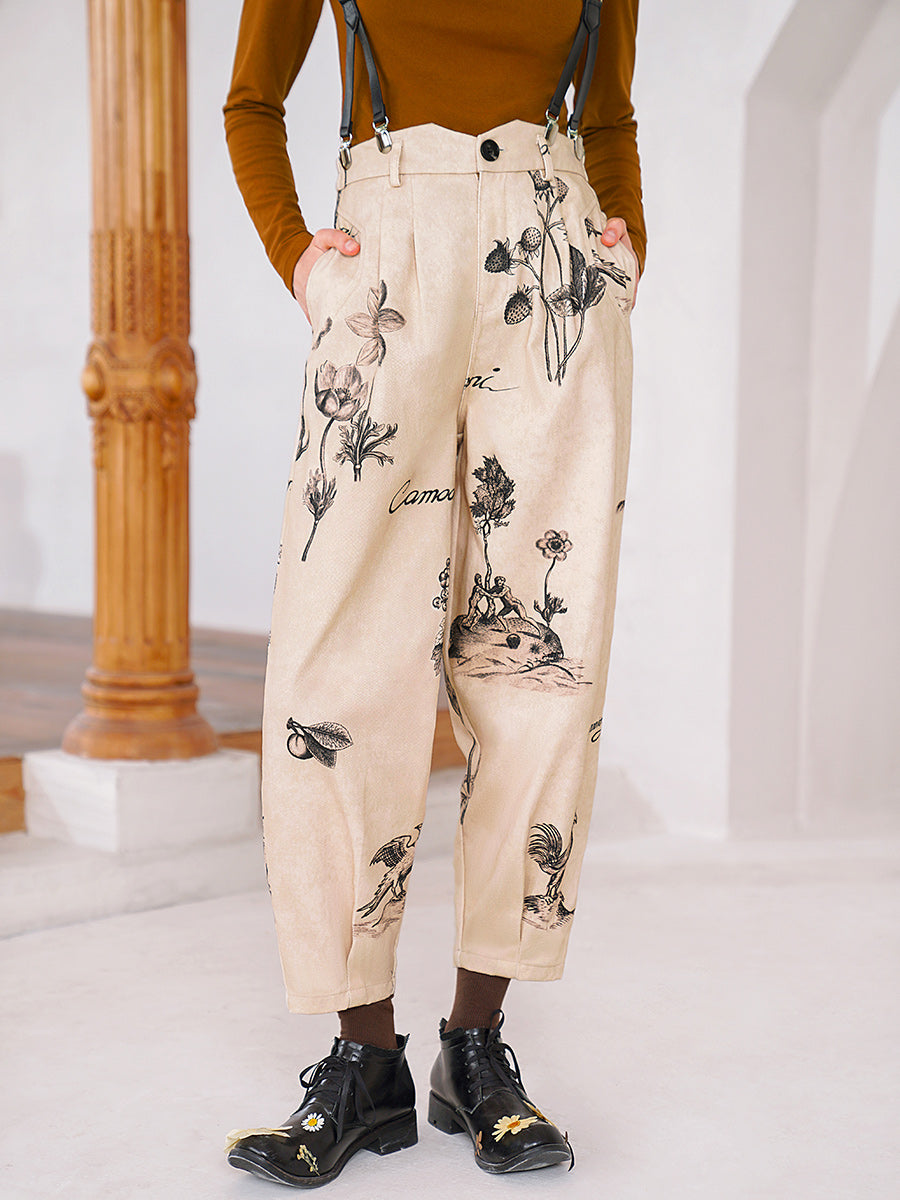 Original design with a retro style, carrot style small leg pants, small stature, niche, full print, versatile, slimming pants