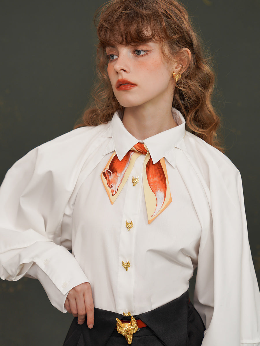 Artistic Fox Hand-Painted Narrow Scarf - Vintage Skinny Silk-Feel Long Tie