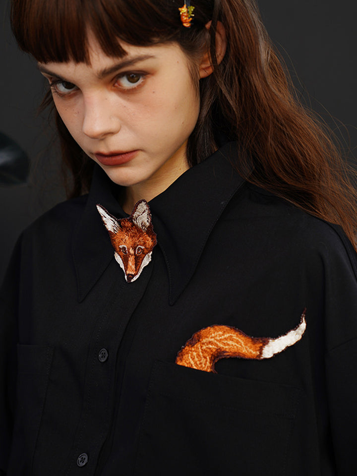 Unisex "Artisanal Fun" Embroidered Shirt - Retro Cotton Couple's Blouse
