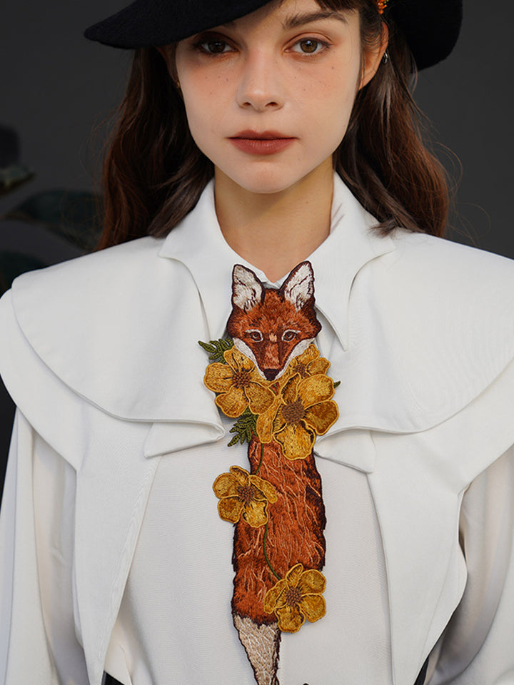 "Fox Tail" Embroidered Necktie - Vintage Flower Knot-Free Tie
