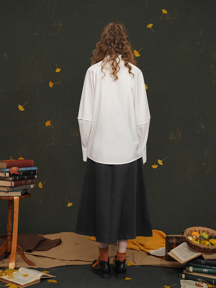 Fox Spirit  Lantern Sleeve Shirt - Heavy Embroidered Vintage White Blouse