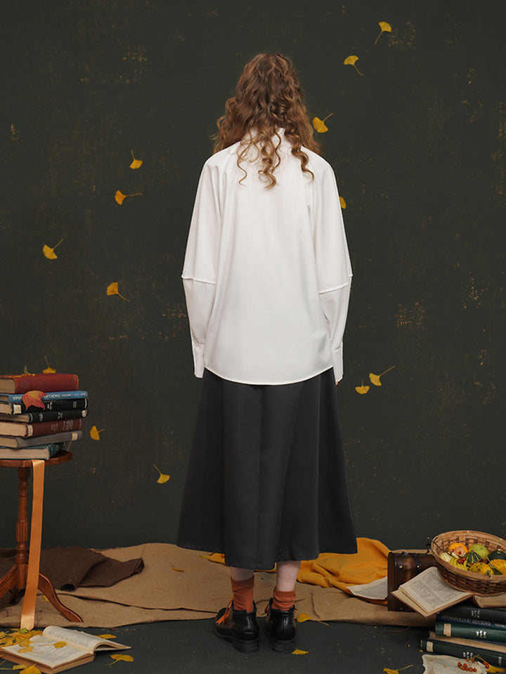 Fox Spirit  Lantern Sleeve Shirt - Heavy Embroidered Vintage White Blouse