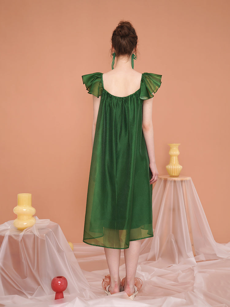 Whimsical Rabbit French Retro Dress - Romantic Flutter Sleeve Fairy Slimming Midi