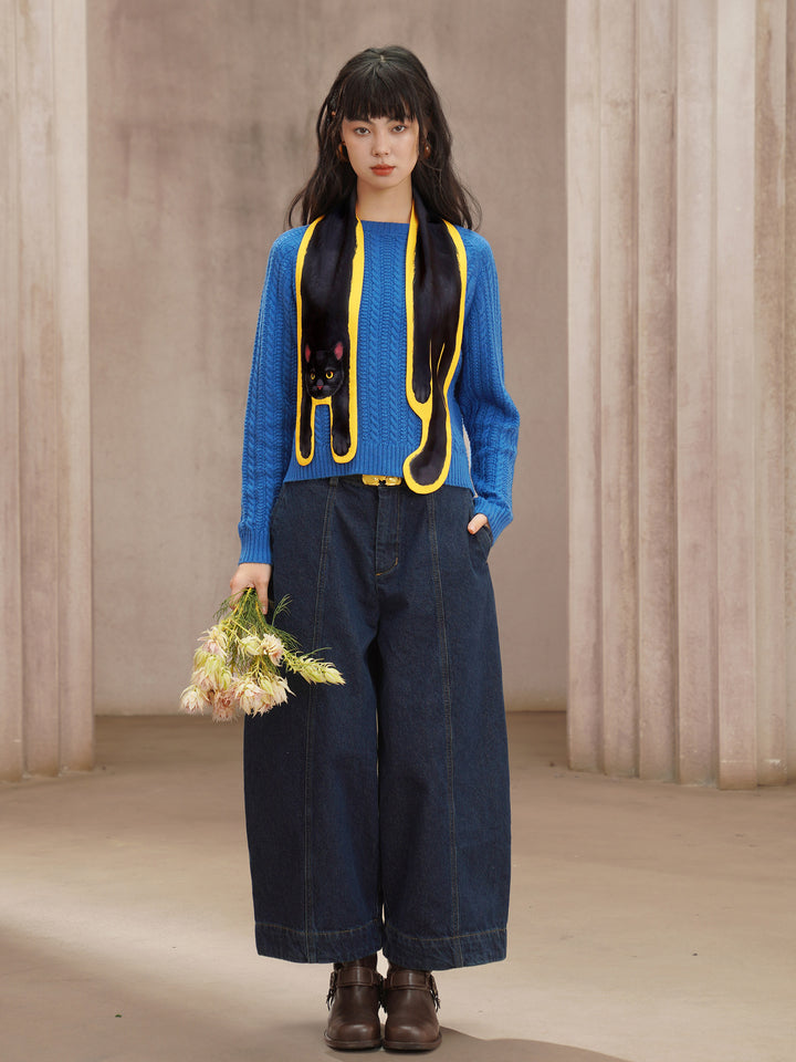 Original Little Black Cat Printed Silk Scarf Smooth Skin friendly Women's Accessories Scarf Personalized Neck Protection Bright Yellow Scarf