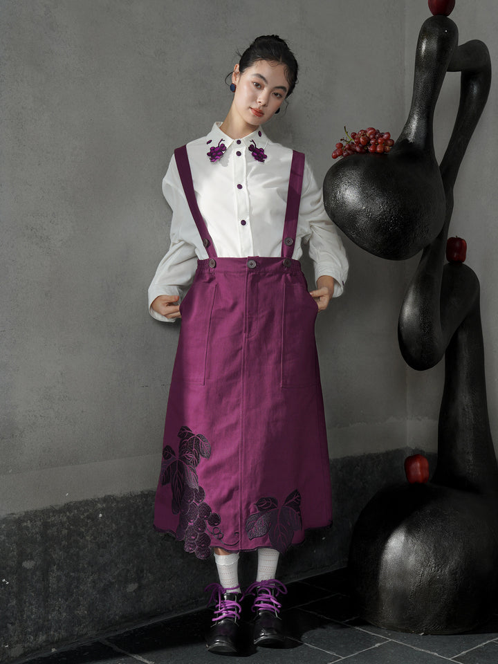 Grape Purple Vine Embroidered Slip Dress | Vintage Maxi Cami Skirt