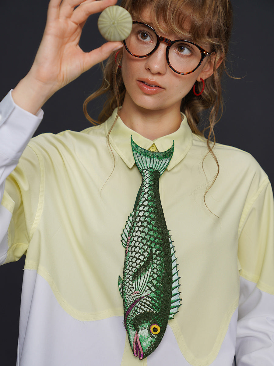 Original design: Embroidered fish series tie, retro and niche design, tie, women's personalized accessory