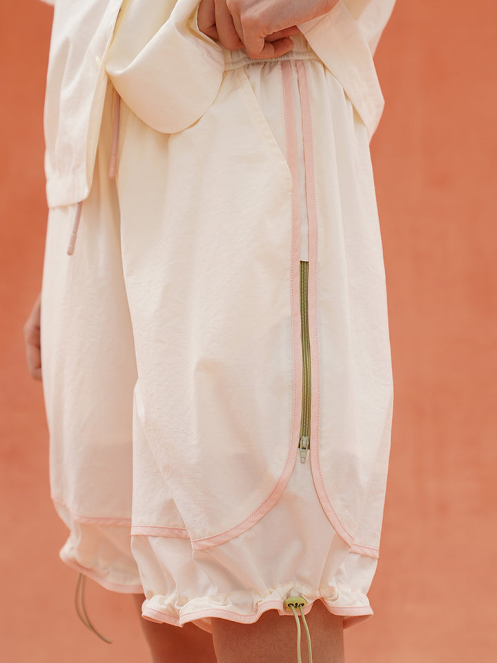 Original light retro sports style cream white shorts, summer quick drying breathable outdoor casual pants, versatile and wrinkle resistant