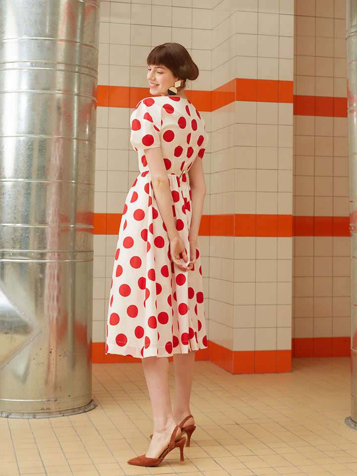Retro Muse Polka Dot Dress - Original Summer Vacation Printed Maxi