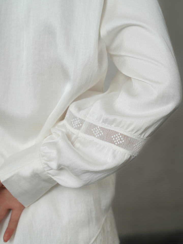 French V-Neck Embroidered Stand Collar Shirt | Romantic Girly Blouse