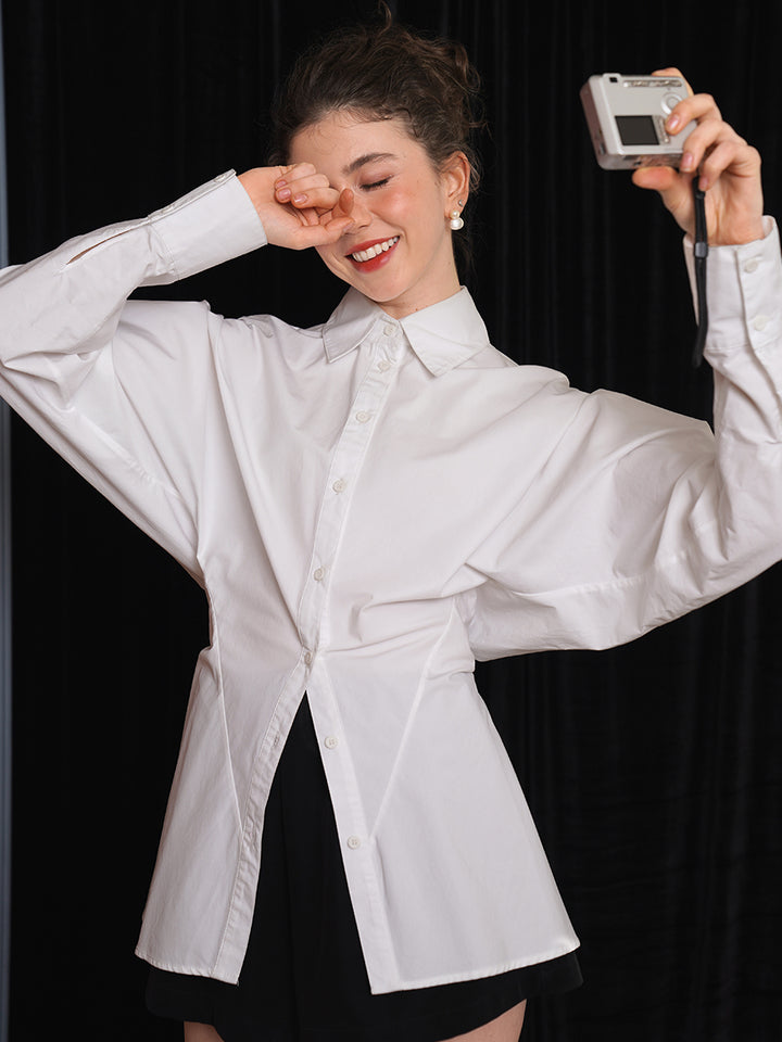 High end waist cinched shirt with stand cut design, fashionable commuting, niche sense, top designer, slimming women's clothing, winter