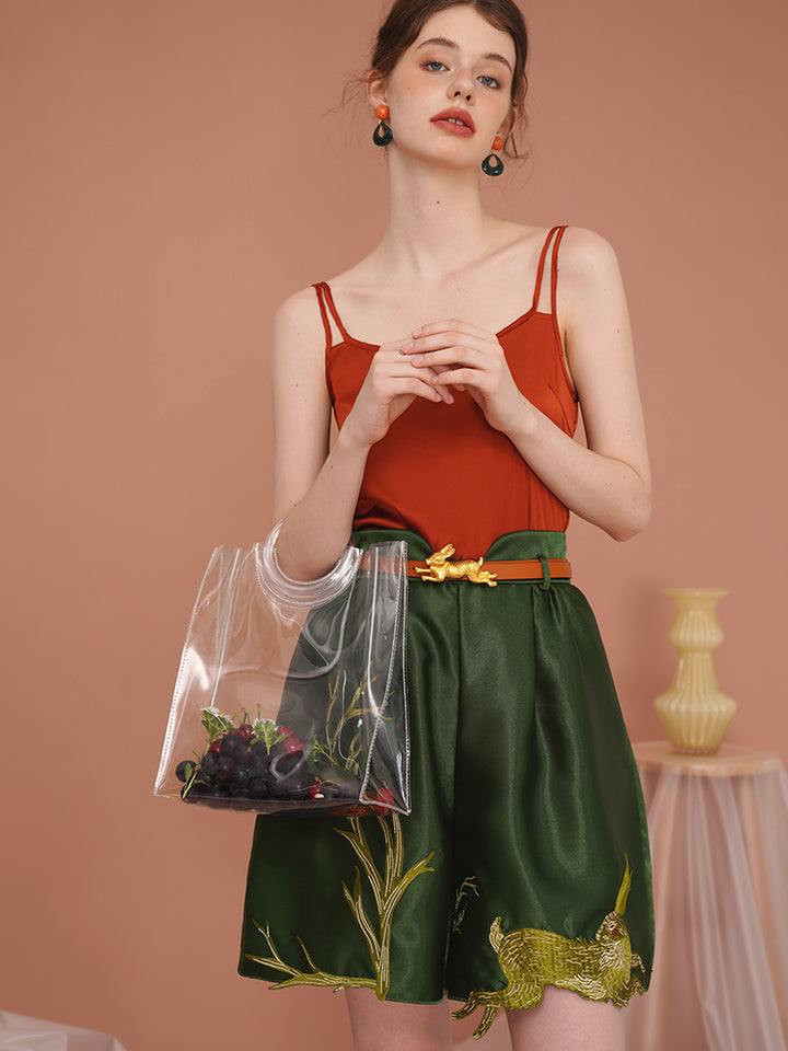 Whimsical Rabbit Tailored Bermuda Shorts - Slimming High-Waist Embroidered Casual Pants