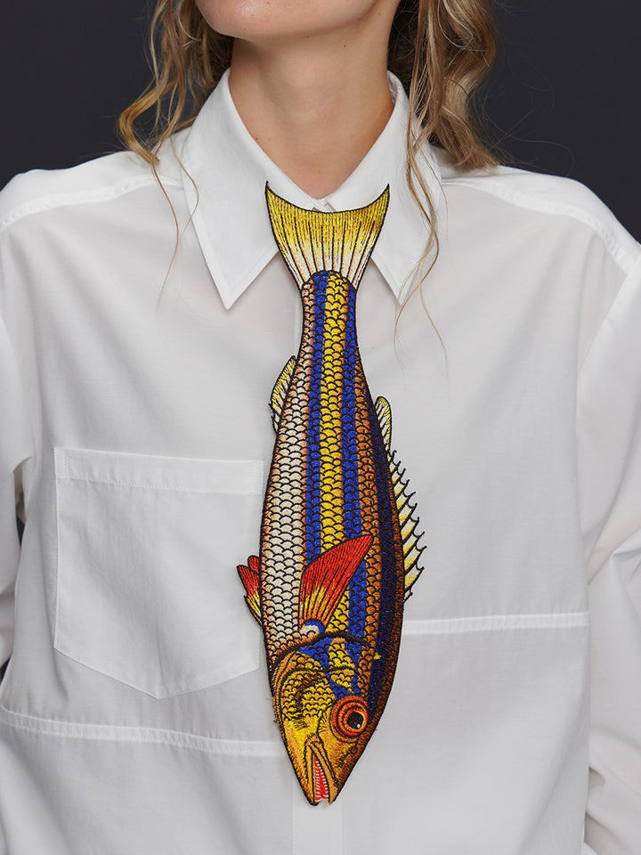 Original design: Embroidered fish series tie, retro and niche design, tie, women's personalized accessory