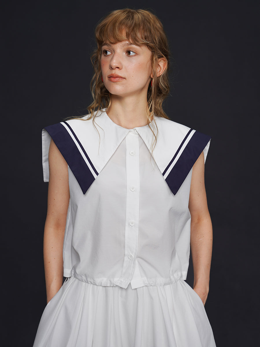 Original naval style suit for women's clothing, pure desire style sleeveless top, summer shirt matching, design sense, niche