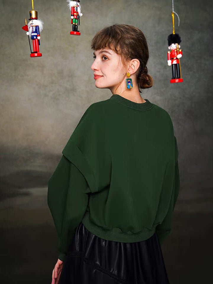 Original Design Nutcracker Embroidered Hoodie Wide V-neck Top Reduced Age Splicing Sleeves Autumn/Winter Collection