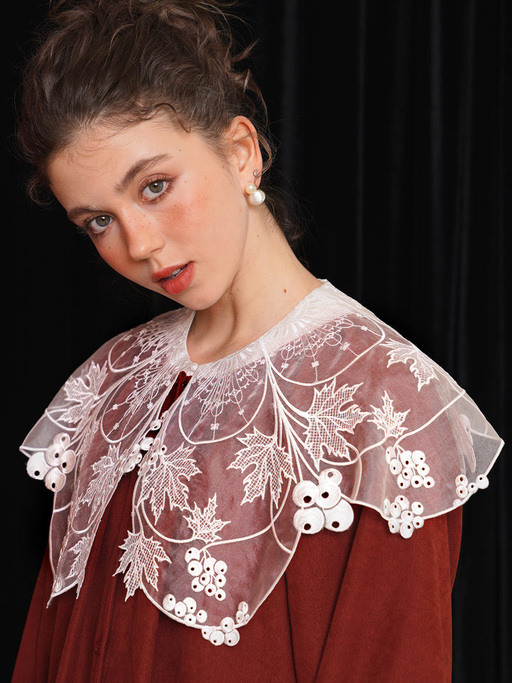 Vine Romance Lace Embroidered Blouse - French Retro Big Collar Sweet White Top