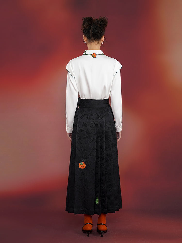 Persimmon Bliss  Cream Blouse - High-End New Chinese Retro Embroidered Top