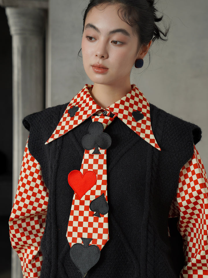Vintage Checkered Poker Tie | Midnight College Style Embroidered Accessory