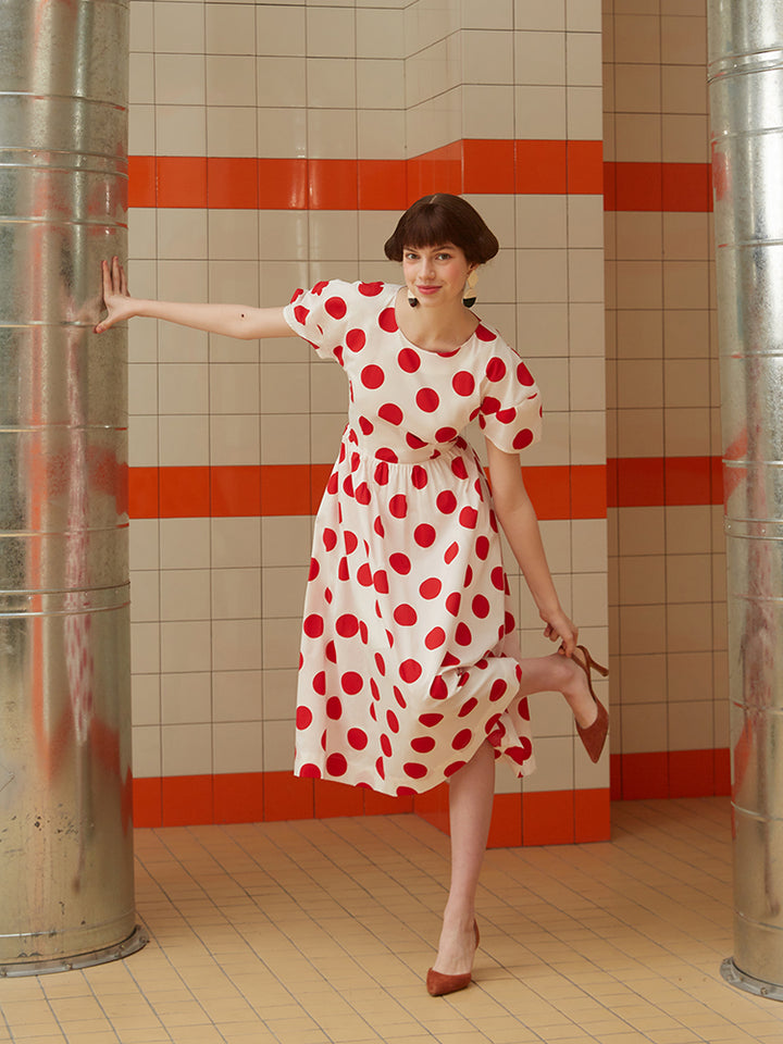 Retro Muse Polka Dot Dress - Original Summer Vacation Printed Maxi