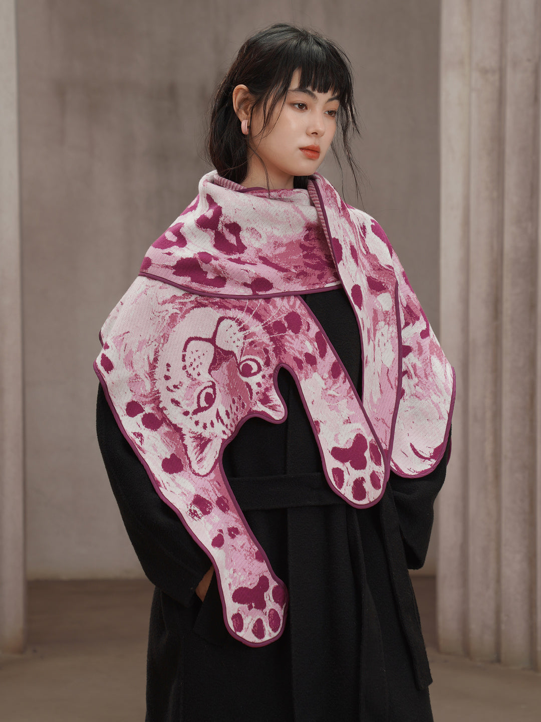 Original Pink Panther Big Shawl Blended Wool Skin friendly Knitted Animal Scarf Fashionable Cape