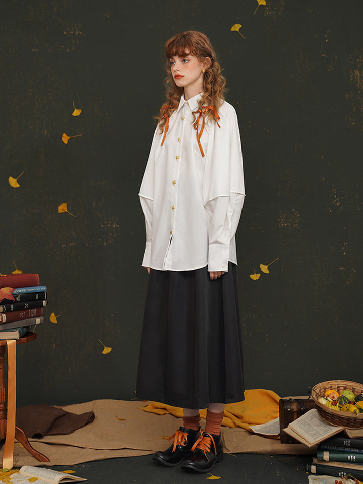 Fox Spirit  Lantern Sleeve Shirt - Heavy Embroidered Vintage White Blouse