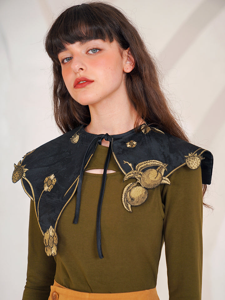 Little Botanical Detachable Collar - Versatile Plant Embroidered Mini Shawl