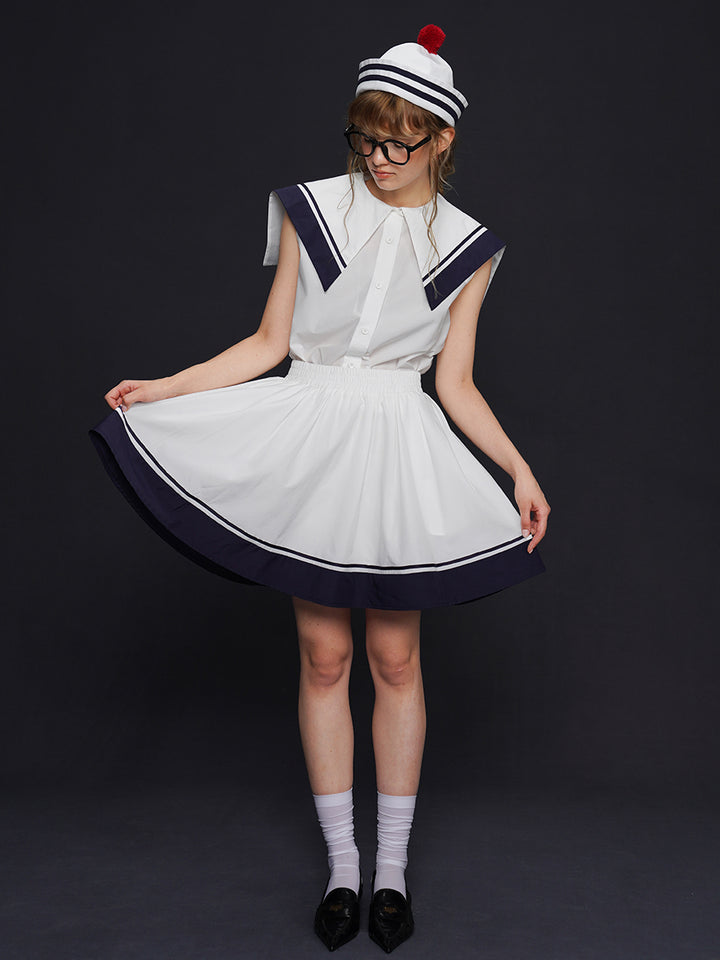 Original naval style suit for women's clothing, pure desire style sleeveless top, summer shirt matching, design sense, niche