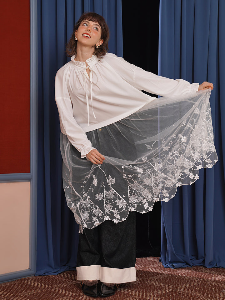 Original medieval style vine embroidery dress, retro lace patchwork yarn dress, design sense, women's clothing niche