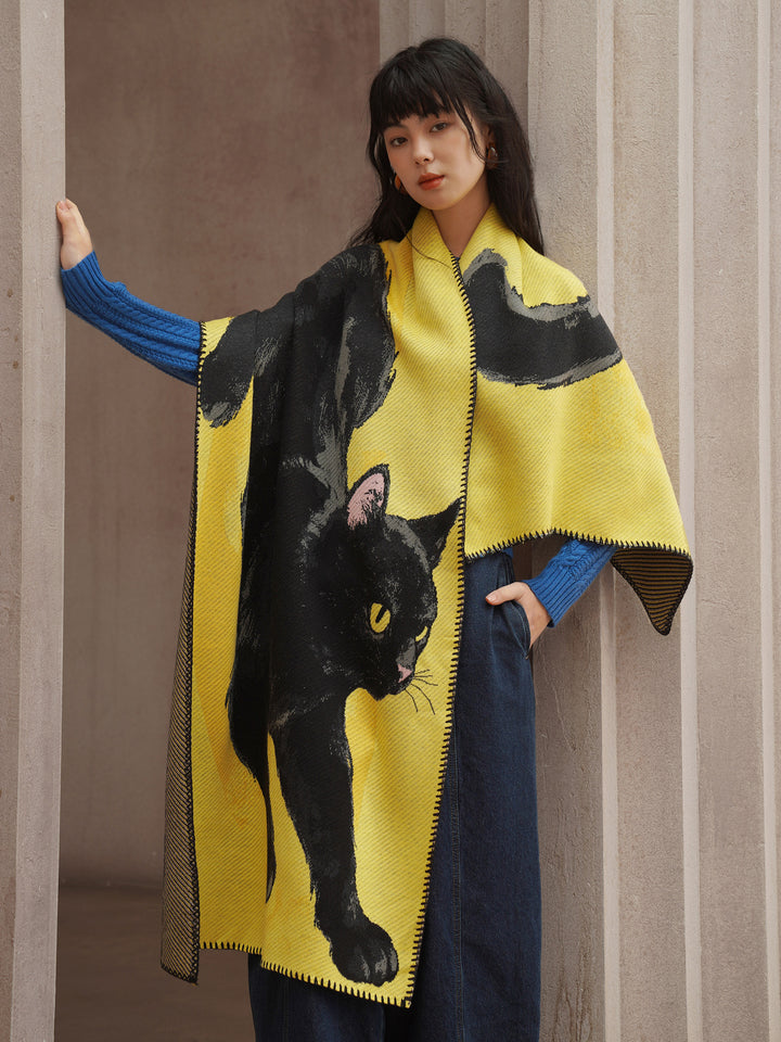 Camoooni Original autumn and winter soft black cat shawl knitted animal scarf gift thickened wool blend skin friendly